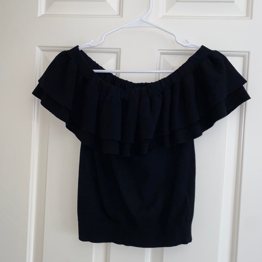 J. Crew Summer Black Ruffle Top